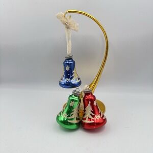 Vtg Lot Of 3 West Germany DBGM Glass Bell Christmas Tree Ornament Plastic Cap